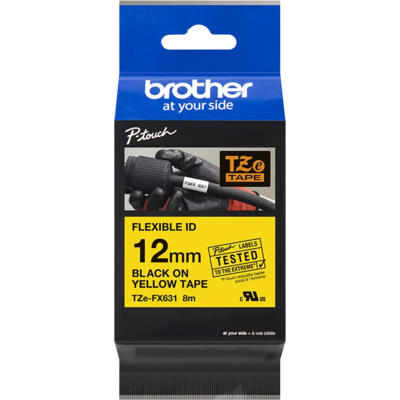 Brother TZE-FX631 laminált P-touch flexibilis szalag (12mm) Black on Yellow - 8m