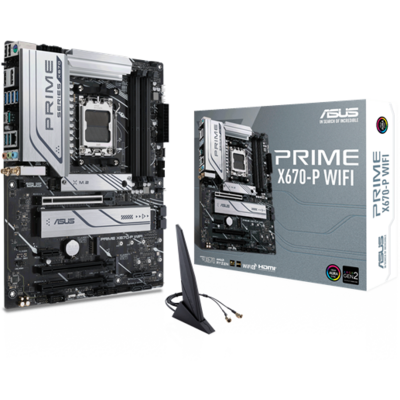 Asus Alaplap - AMD PRIME X670-P WIFI AM5 (X670, ATX, 4xDDR5 6400+MHz, LAN, 6xSATA3, 3x M.2, RAID, HDMI+DP)