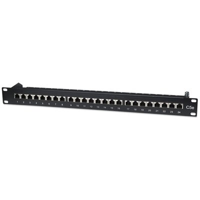 Manhattan Patch panel - CAT5e FTP árnyékolt patch panel, 24 portos, 1U, Fekete