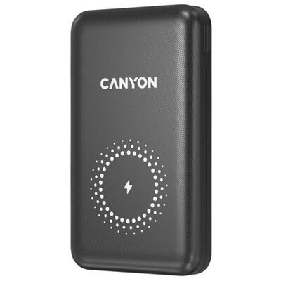 CANYON Vezeték Nélküli Powerbank, 10000mAh, USB-C/microUSB Input, USB-A/USB-C Output, 12V-1,5A, fekete - CNS-CPB1001B