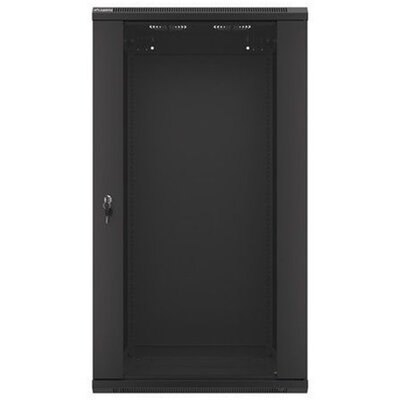 Lanberg WF01-6622-10B 19" 22U SZÉL:600mm MÉLY:600mm MAG:1085mm üvegajtós fekete fali rack szekrény