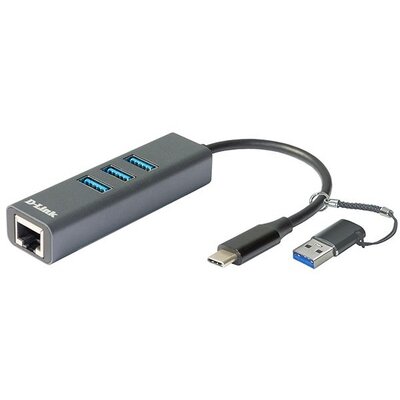 D-LINK Átalakító USB-C + USB 3.0 + 3xUSB to Ethernet Adapter 1000Mbps , DUB-2332