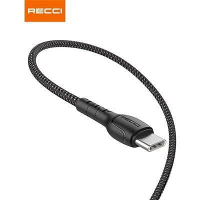 RECCI RTC-N16CB 3A TypeC-USB szövet kábel, fekete - 1m