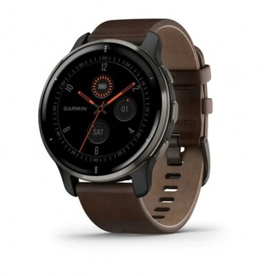 GARMIN Venu 2 Plus - Slate Stainless Steel Bezel With Slate Case And Brown Leather Band