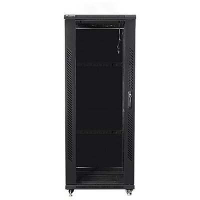 Lanberg FF01-6632-12B 19" 32U SZÉL:600 MÉLY:600 MAG:1603 lapraszerelt üvegajtós fekete rack szekrény