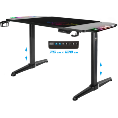 Spirit of Gamer Gamer Asztal - Headquarter 800 (MDF lap, fém lábak, fekete, RGB LED háttérvilágítás, 140 x 60 x 1,6 cm)