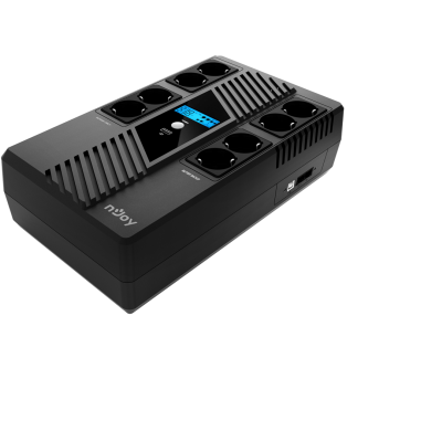 NJOY Szünetmentes Elosztósor 800VA - Token 800 (2x4 Schuko, line-interaktív,HID USB, LCD, túlfeszültség védett, fekete)