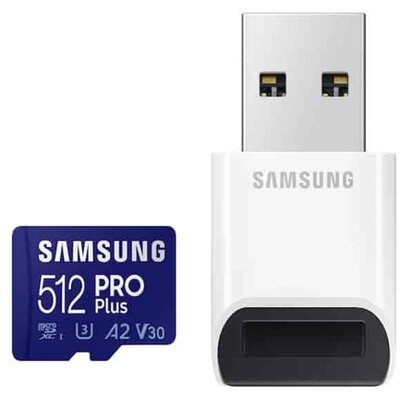 Samsung MicroSD kártya - 512GB MB-MD512KB/WW (PRO PLUS kártyaolvasóval, UHS-I, R160/W120, adapter, 512GB)
