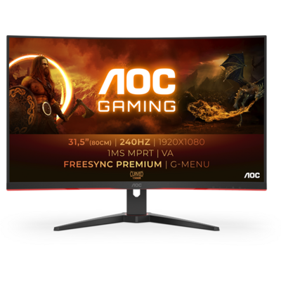 AOC Ívelt Gaming 240Hz VA monitor 31.5" C32G2ZE/BK, 1920x1080, 16:9, 300cd/m2, 1ms, 2xHDMI/DisplayPort