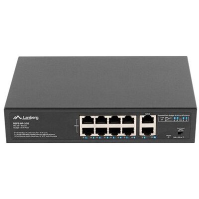 Lanberg RSFE-8P-2GE-120 8x100Mbps PoE+ LAN 2xGbE LAN nem menedzselhető PoE switch