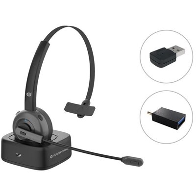 Conceptronic Vezeték nélküli Fejhallgató - POLONA03BDA (BT+ USB adapter, hangerőszabályzó, felhajtható mikrofon, fekete)