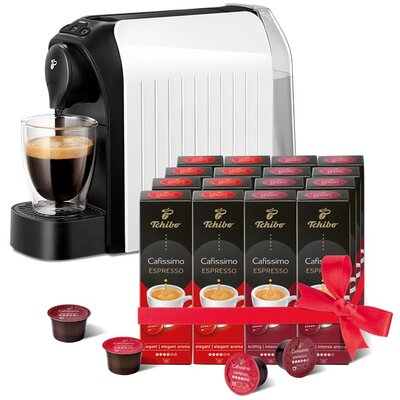 Tchibo Cafissimo Easy White kapszulás kávéfőző +Caf. Espresso Elegant Aroma 8x10db + Caf. Espresso Intense Aroma 8x10db