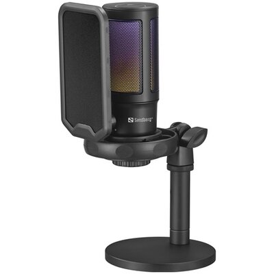 Sandberg Mikrofon - Streamer USB Microphone RGB (USB-C; Cardioid; RGB, 3,5 mm Jack fejhallgató kimenet, fekete)