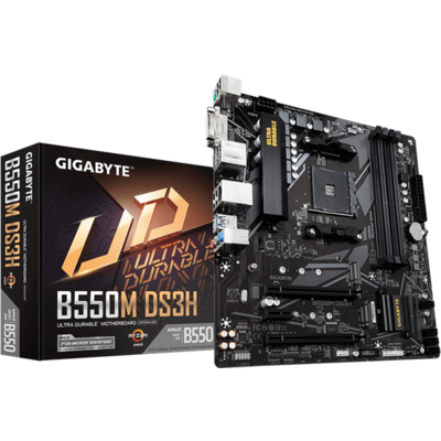 Gigabyte Alaplap - AMD B550M DS3H AM4 (B550, 4xDDR4 4000MHz, RAID, 6xSATA3, M.2, 6xUSB2.0, 6xUSB3.2)