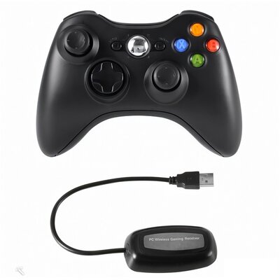 PRC vezeték nélküli Xbox 360/PC USB adapterrel fekete kontroller