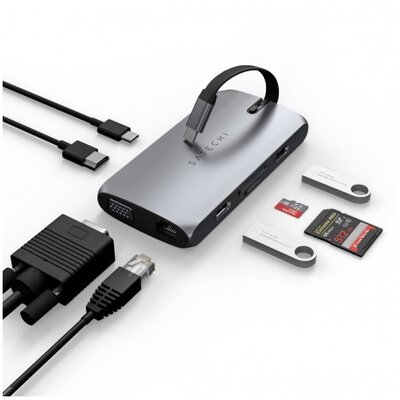 Satechi USB-C On the go adapter (1xUSB-C PD, 1x G.Ethernet,1x 4K HDMI,1x VGA,1x USB-A,1x USB-C, micro/SD) - Space Grey