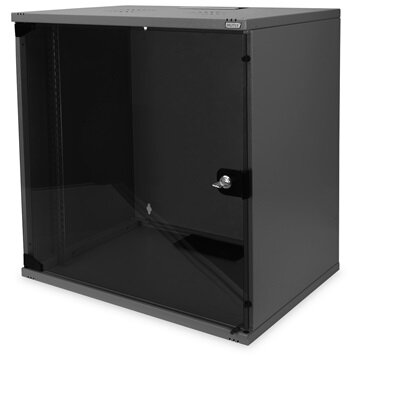 DIGITUS 19" 595x540x400 12U lapraszerelt üvegajtós fekete fali rack szekrény