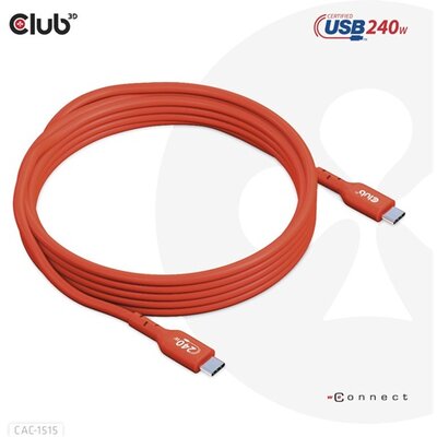 Club3D USB2 Type-C Bi-Directional USB-IF Certified Cable Data 480Mb, PD 240W(48V/5A) EPR M/M 4m / 13.13ft