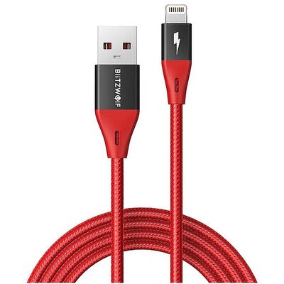 BlitzWolf BW-MF10 Pro Red 1,8m USB/Lightning piros adat- és töltőkábel