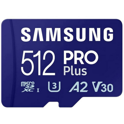 SAMSUNG Memóriakártya, PRO Plus + Reader microSDXC 512GB, CLASS 10, UHS-I, U3, V30, A2, R180/W130