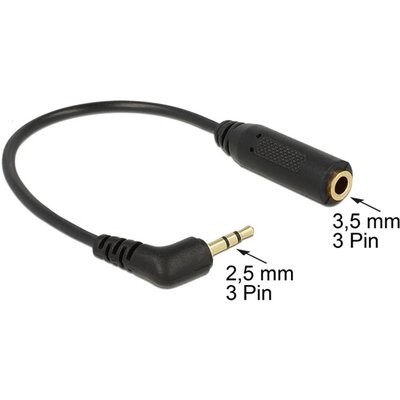 DELOCK Átalakító Audio Stereo jack 2.5mm 3 pin male 90 fokos > Stereo jack 3.5mm 3 pin female