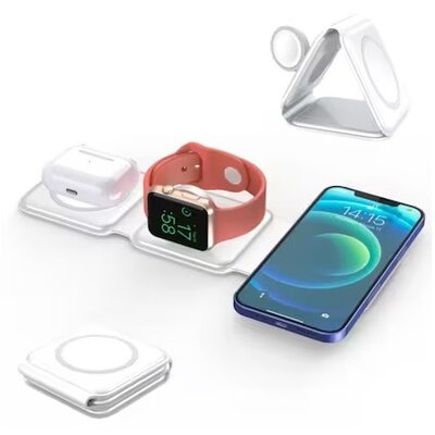 BLACKBIRD 3in1 15W Dokkoló Töltőállomás hajtogatható (Iphone,Iwatch,Airpods) készülékekhez, Fehér