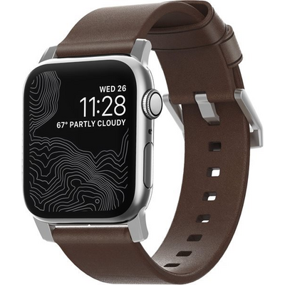 Nomad Leather Strap Brown, silver - Apple Watch Ultra (49mm) 8/7 (45mm)/6/SE/5/4 (44mm)/3/2/1 (42mm)