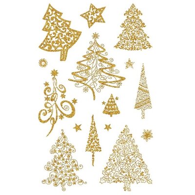 Avery 52273 karácsonyi csillogó gyönyörű arany fenyőfák matrica