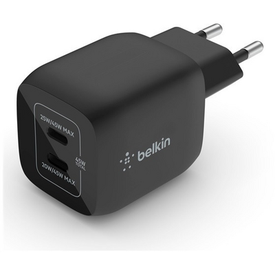 Belkin Dual USB-C GaN Wall Charger with PPS 45W Black