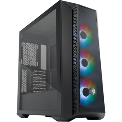 COOLER MASTER Ház Midi ATX MasterBox 520 + 3db Ventilátor + HUB, Tápegység nélkül, Üvegfalú, fekete