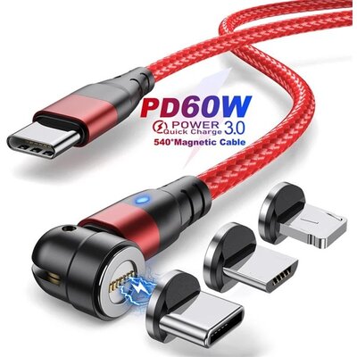 BLACKBIRD Mágneses Adatkábel PD 60W QC3.0 USB-C to Lightning/Micro USB, USB-C