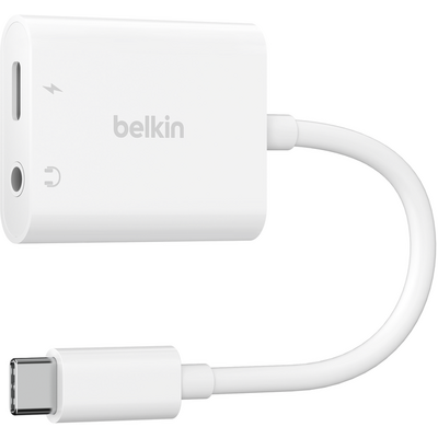 Belkin RockStar 3.5mm Audio + USB-C Charge Adapter White