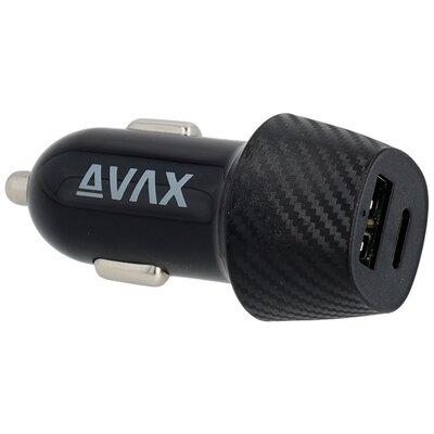 AVAX CC302B CARLY 20W Autós töltő USB A (QC)+Type C (PD), fekete