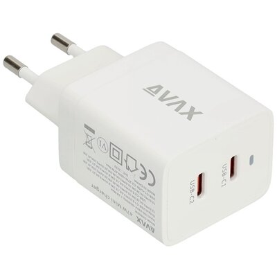 AVAX CH900W PRIME 47W GaN gyors hálózati töltő 2x Type C (PD), fehér