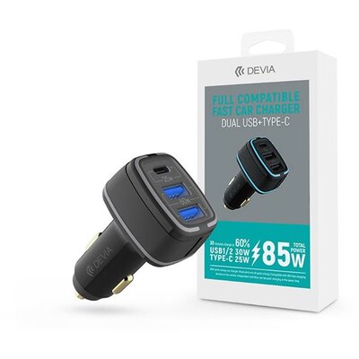 Devia ST351761 85W 2xUSB + Type-C szivargyújtó töltő