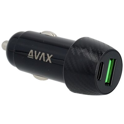 AVAX CC303B CARLY 38W Autós töltő USB A (QC)+Type C (PD), fekete