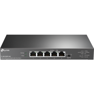 TP-LINK Switch 5x2.5G(4xPOE++) Fémházas Asztali, TL-SG105PP-M2