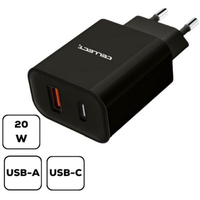 Cellect MTCB-PD20W-BK 20W USB A/USB C fekete hálózati gyorstöltő adapter