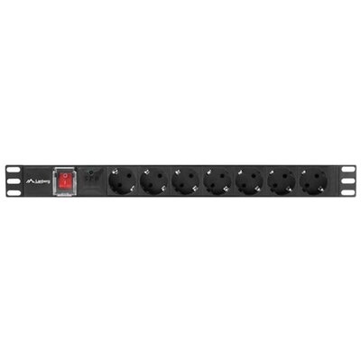 Lanberg PDU-07F-0200-BK 2m vezetékkel 19"/1U 7xSchuko aljzat Uni-Schuko csatlakozóvéggel fekete elosztósor kapcsolóval