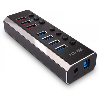 LINDY 4 Port USB 3.0 Hub with 3 Quick Charge 3.0 Ports