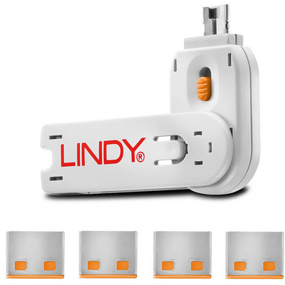 LINDY USB Port Locks 4xORANGE+Key