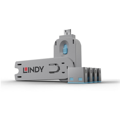 LINDY USB Port Locks 4x Blue+Key