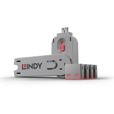 LINDY USB Port Locks 4x PINK+Key