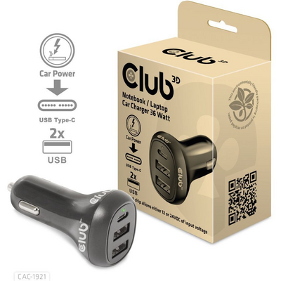 Club3D Notebook / Laptop Car Charger 36 Watt - autós töltő