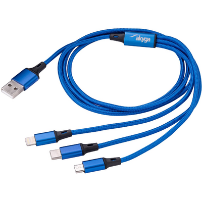 Akyga AK-USB-27 USB 3.0 A / USB Micro B / USB type C / Lightning cable 1,2m Blue