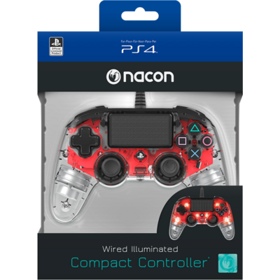 Nacon PS4 átlátszó-halványpiros vezetékes kontroller