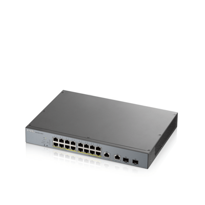 ZYXEL Switch 16x1000Mbps (16xPOE) + 2xGigabit kombó SFP Menedzselhető Rackes, GS1350-18HP-EU0101F