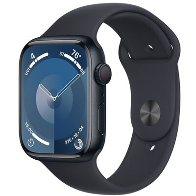 Apple Watch S9 GPS (45mm) éjfekete alumínium tok , éjfekete sport szíj (M/L) okosóra