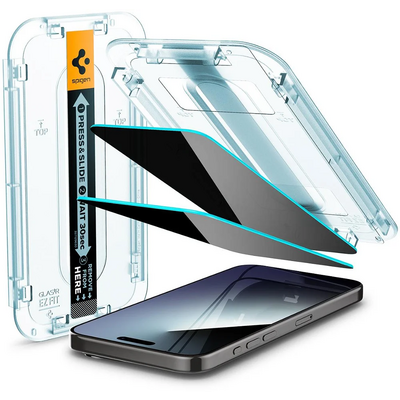 Spigen iPhone 15 Pro Screen Protector EZ FIT GLAS.tR Privacy Transparency (2 Pack)