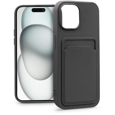 Haffner PT-6841 Apple iPhone 15 Card Case fekete szilikon hátlap kártyatartóval